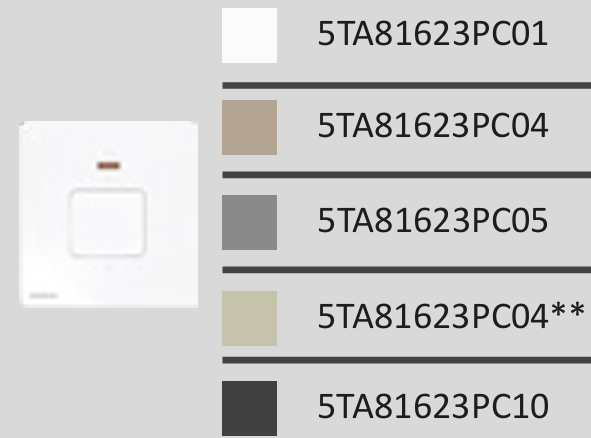西門子 DELTA®arina 32A單位雙極開關(帶霓虹燈指示器)(冰川白) 5TA81623PC01