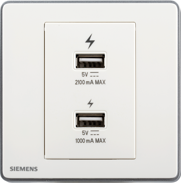 西門子 DELTA®arina 雙USB 智能充電插座(冰川白) 5UH81871PC01