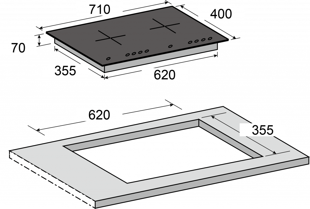 Cristal 尼斯 CI-288PS 71厘米 瓷化玻璃 嵌入式雙頭電磁爐