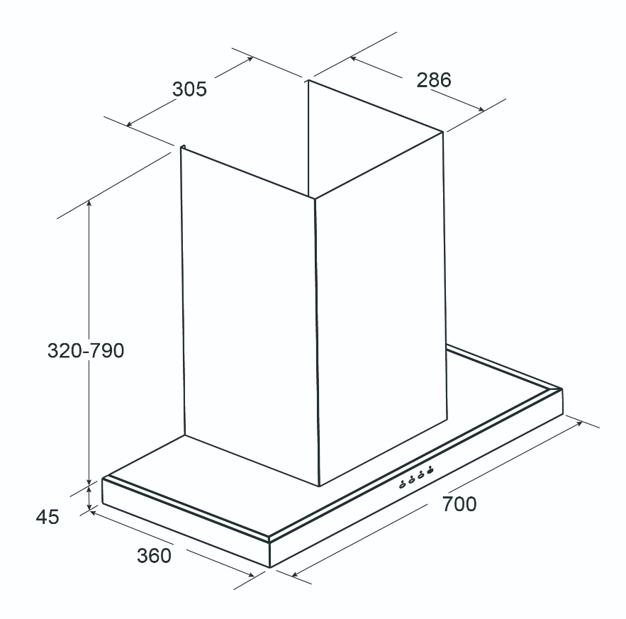 Cristal 尼斯 C7008EB 70厘米 1020m³/h 煙囪式抽油煙機