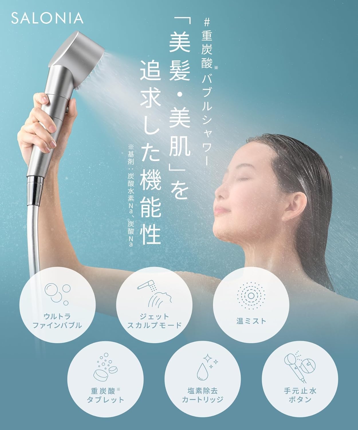 日本 Salonia Shower Head 花灑連炭酸清潔劑 ( 銀色/白色 )